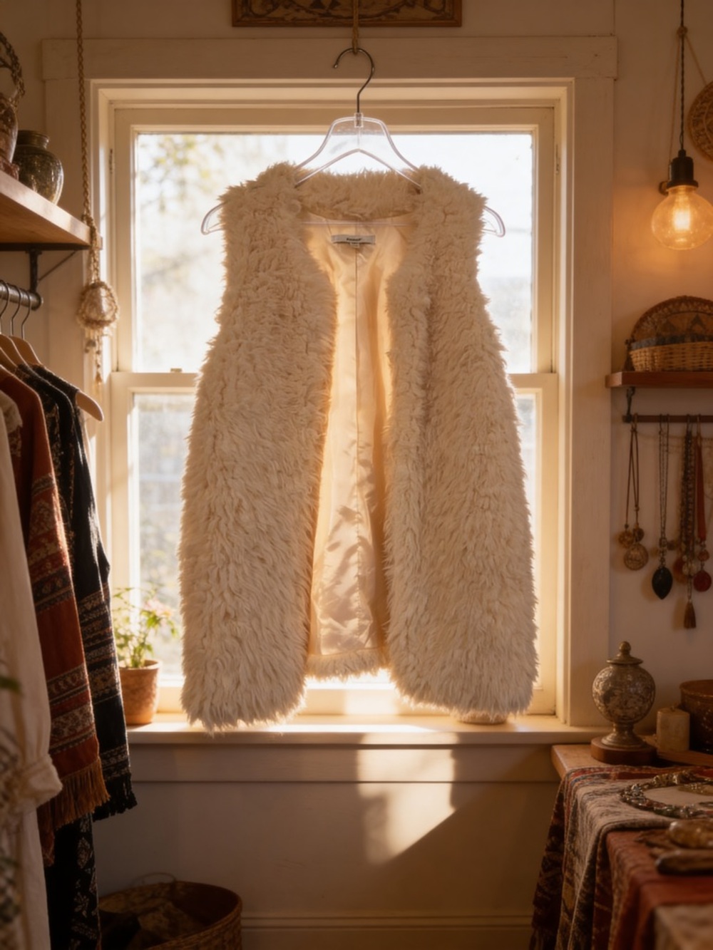Papaya SZ S Cream Faux Fur Vest